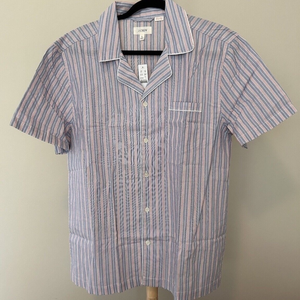 J Crew, Short Sleeve Pajama Shirt, Color Blue Red Striped, Size L, NWT